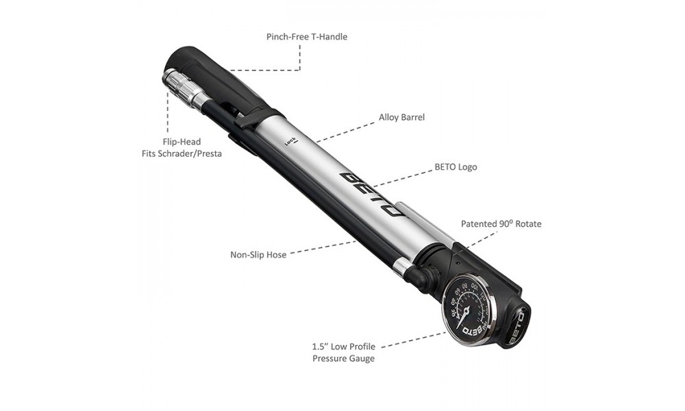 Pompka rowerowa Beto CCO-017AGLN teleskopowa alu z manometrem