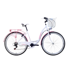 Rower miejski Azimut Bike S7 28 18" + kosz biały-różowy 4