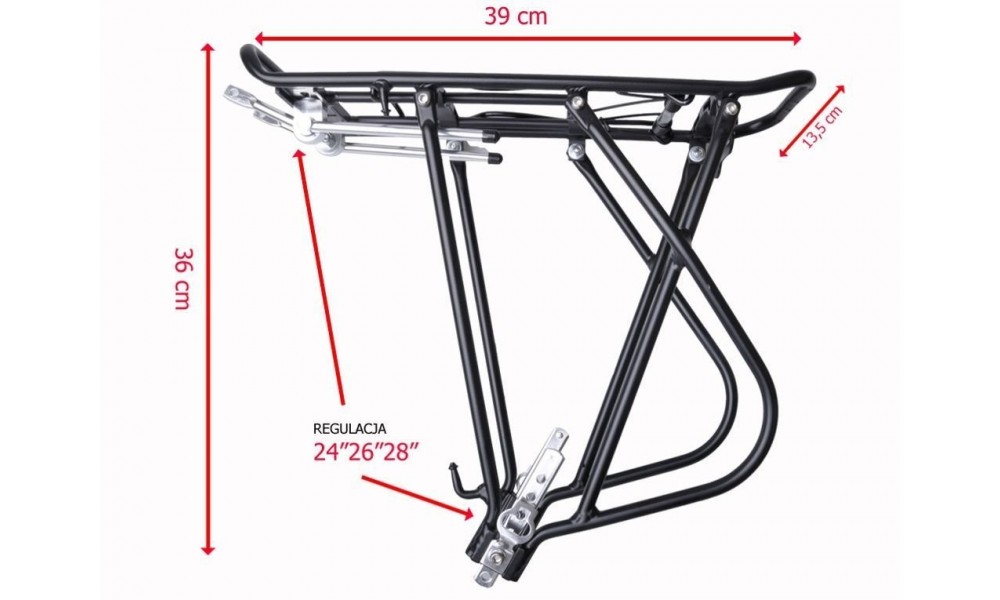 Bagażnik tył regul. 24"-26"-28" alu czarny do sakw