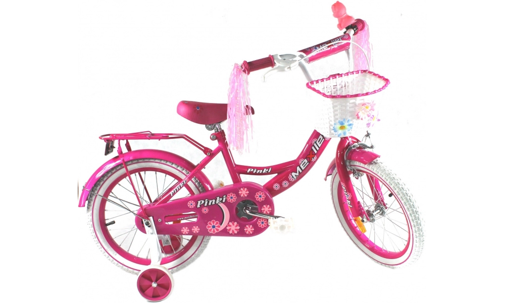 Rower dziecięcy Mexller 16" Pinki różowy z kijkiem