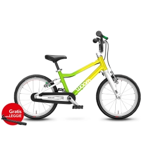 Rower dziecięcy Woom 3 16" 2023 + podpórka Leggie S - zielony-żółty