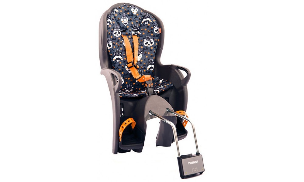 Fotelik Hamax Kiss z nadrukiem mocowany do ramy szaro-pomarańczowy