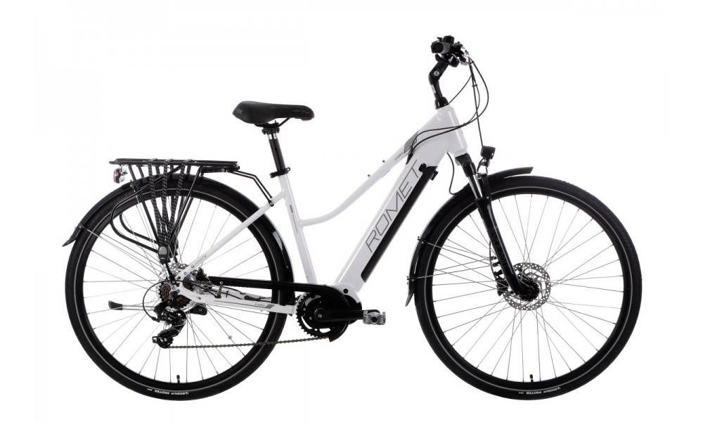 Rower trekkingowy elektryczny Romet Gazela 1MM - biały-grafitowy