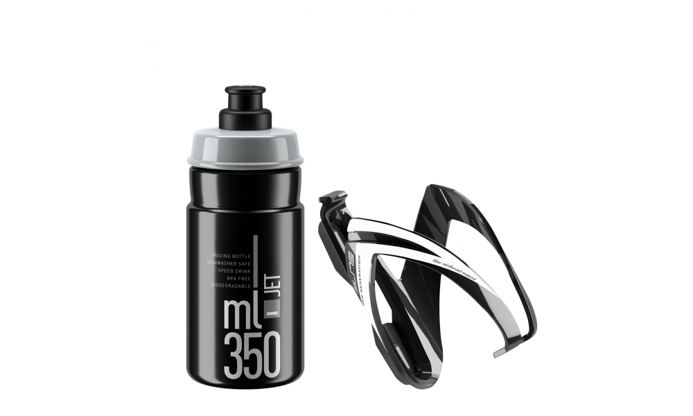 Zestaw koszyk bidonu Elite CEO + bidon Jet 350ml - czarno-szary