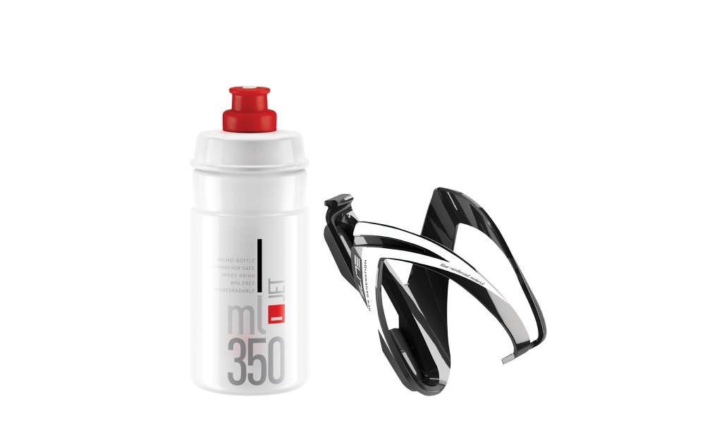 Zestaw koszyk bidonu Elite CEO + bidon Jet 350ml - przezroczysto-czerwony