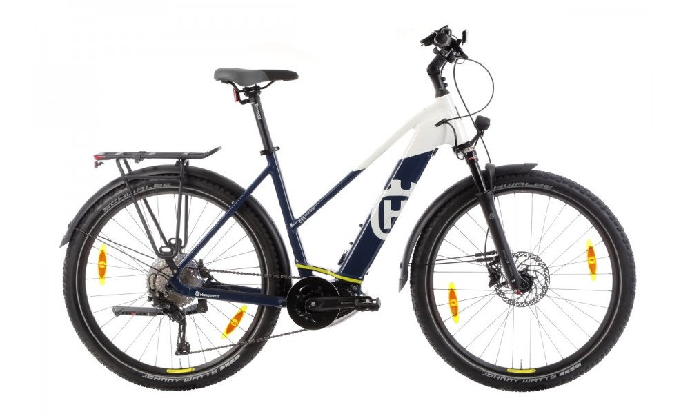 Rower trekkingowy elektryczny Husqvarna Cross Tourer CT3 Lady 27,5 - biały-niebieski