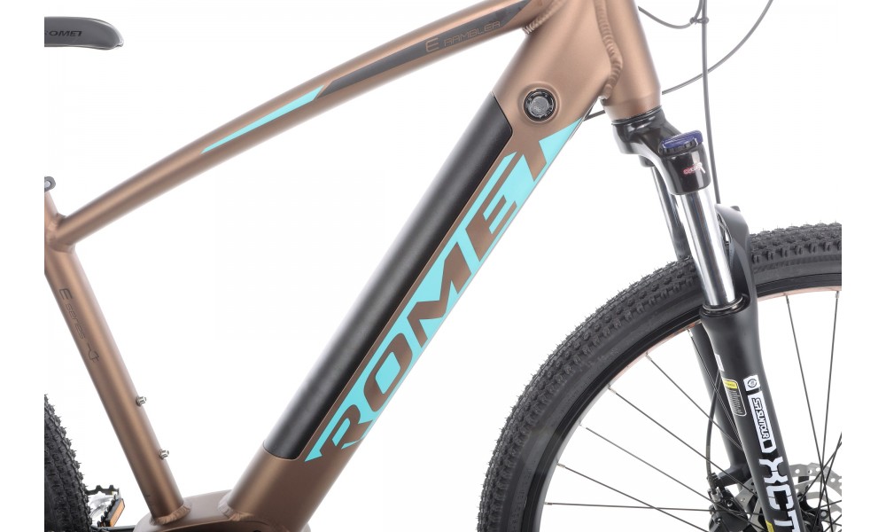 Rower górski elektryczny Romet E-Rambler E9.0 - mokka-turkus