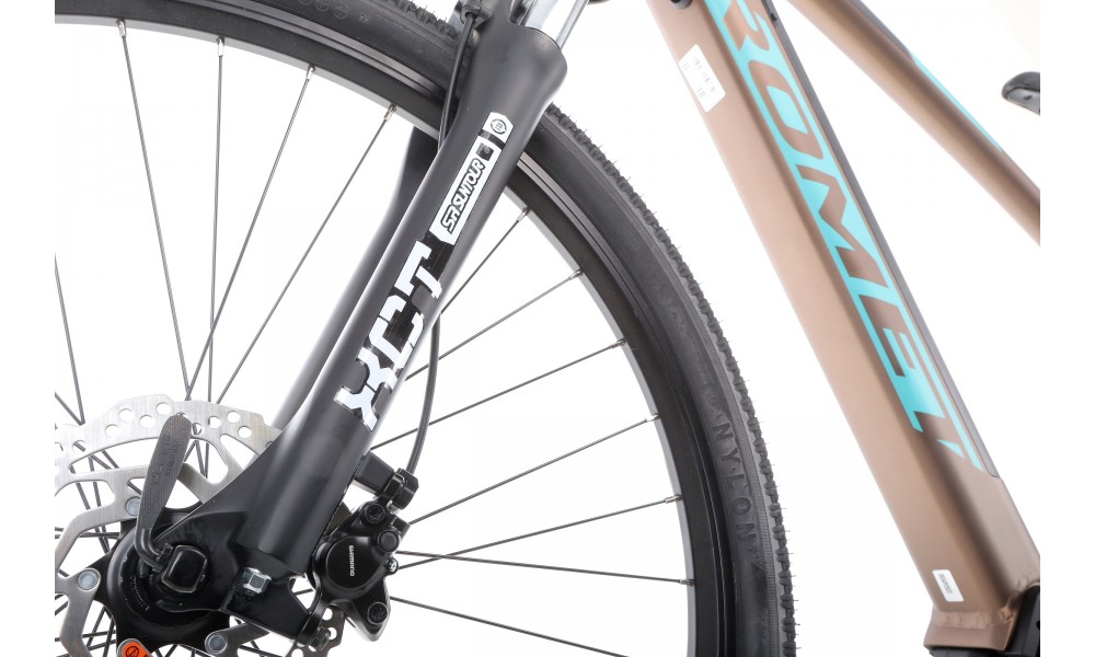 Rower górski elektryczny Romet E-Rambler E9.0 - mokka-turkus