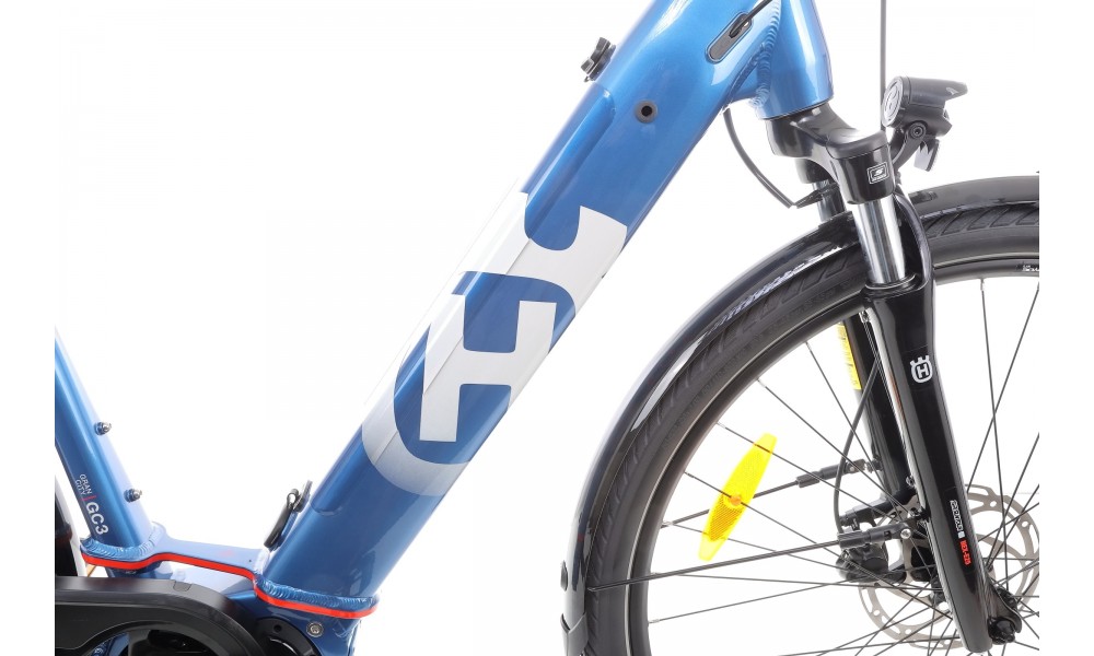 Rower miejski elektryczny Husqvarna Gran City 3 Wave - niebieski-czerwony