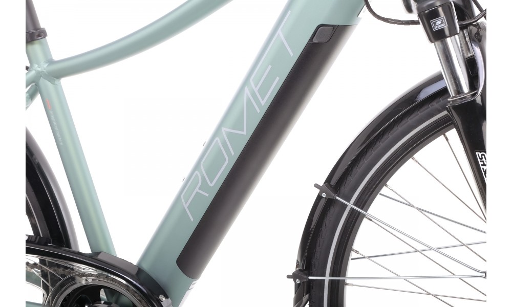 Rower trekkingowy elektryczny Romet Orkan RM 2 D Integrated - pistacjowo-łososiowy