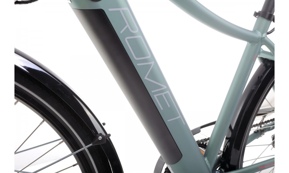 Rower trekkingowy elektryczny Romet Orkan RM 2 D Integrated - pistacjowo-łososiowy