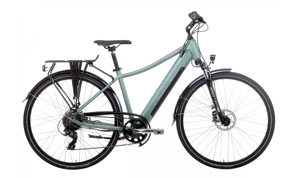 Rower trekkingowy elektryczny Romet Orkan RM 2 D Integrated - pistacjowo-łososiowy