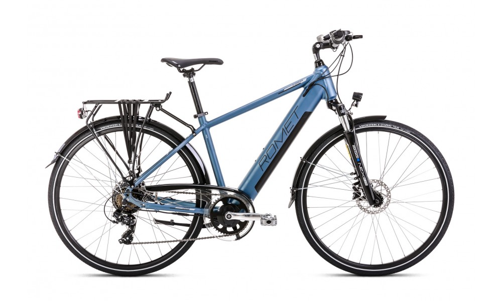 Rower trekkingowy elektryczny Romet Orkan RM 2 M Integrated - niebieski-czarny