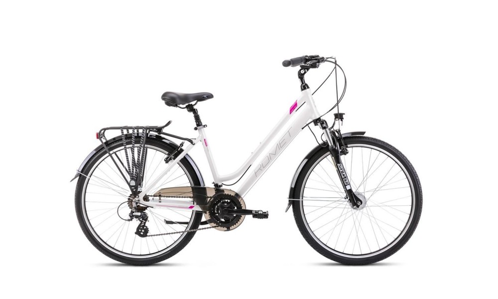 Rower trekkingowy Romet Gazela 26 2 2024 - biało-różowy