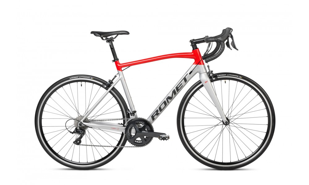 Rower szosowy Romet Huragan 3 2024 - czerwono-srebrno-grafitowy