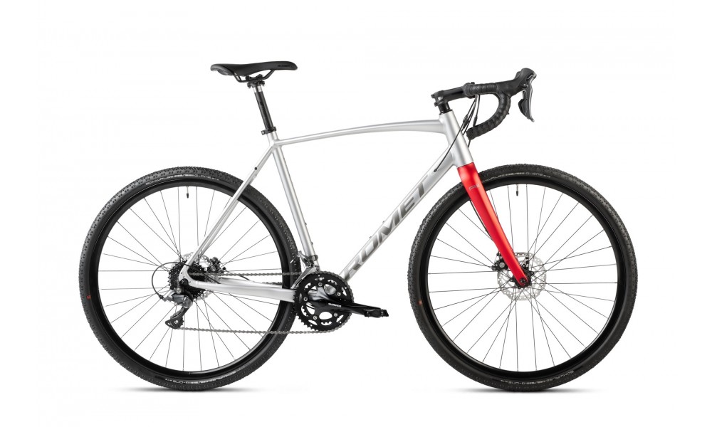 Rower gravel Romet Aspre 1 2024 - srebrny-czerwony