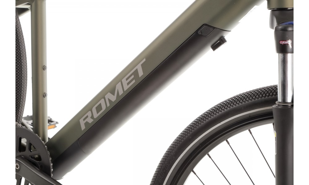 Rower crossowy elektryczny Romet e-Orkan M1.0 2024 - ciemnozielony