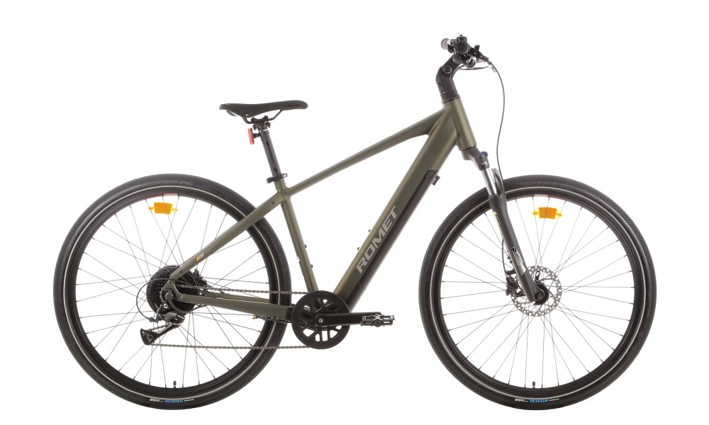 Rower crossowy elektryczny Romet e-Orkan M1.0 2024 - ciemnozielony