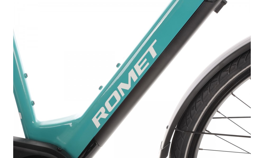 Rower miejski elektryczny ROMET e-Modeco URB 1.0 2024 - turkusowy