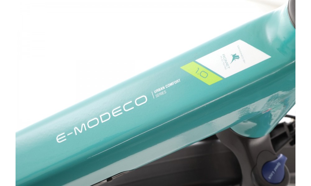 Rower miejski elektryczny ROMET e-Modeco URB 1.0 2024 - turkusowy