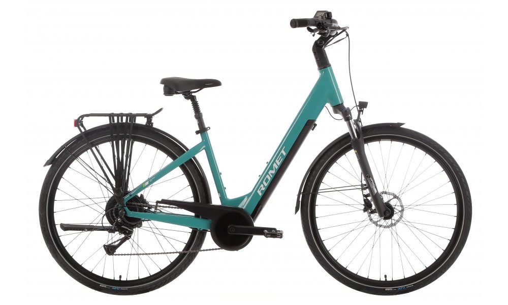 Rower miejski elektryczny ROMET e-Modeco URB 1.0 2024 - turkusowy