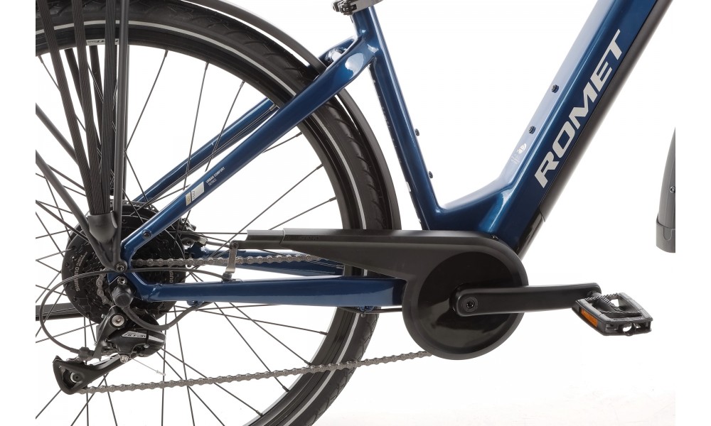 Rower miejski elektryczny ROMET e-Modeco URB 1.0 2024 - granatowo-srebrny