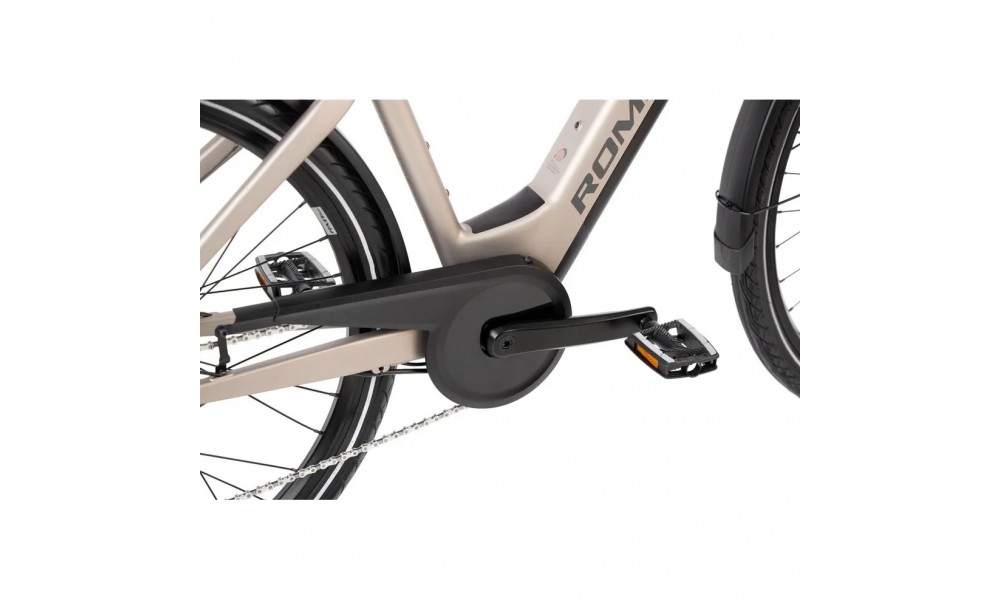 Rower miejski elektryczny ROMET e-Modeco URB 1.0 2024 - szampańsko-czarny