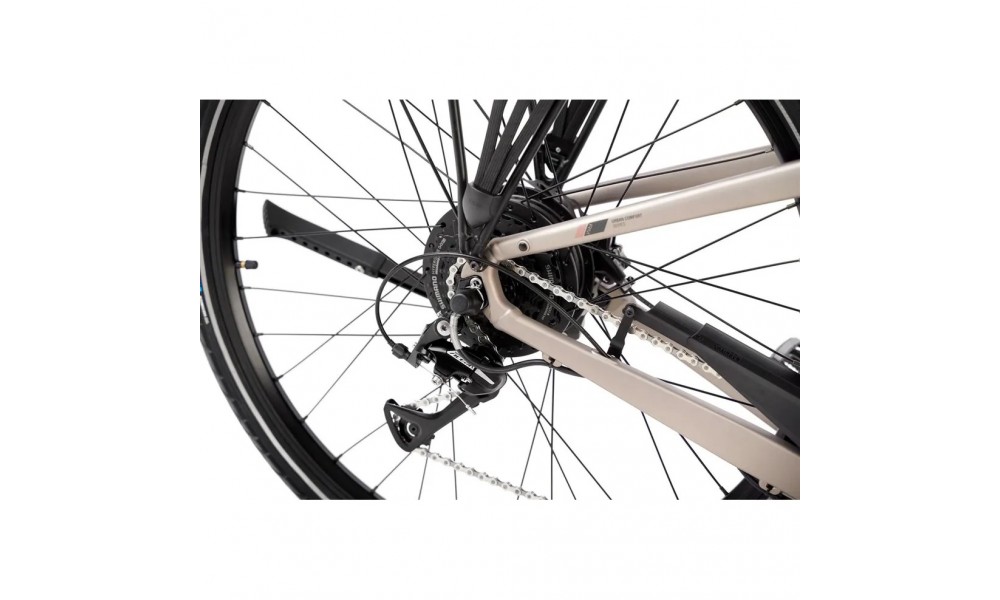 Rower miejski elektryczny ROMET e-Modeco URB 1.0 2024 - szampańsko-czarny