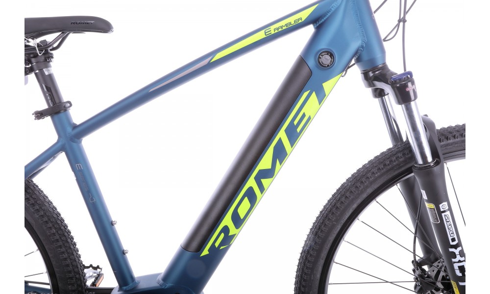 Rower górski elektryczny Romet E-Rambler E9.0 Bafang New Energy 504Wh - granatowo-limonkowy
