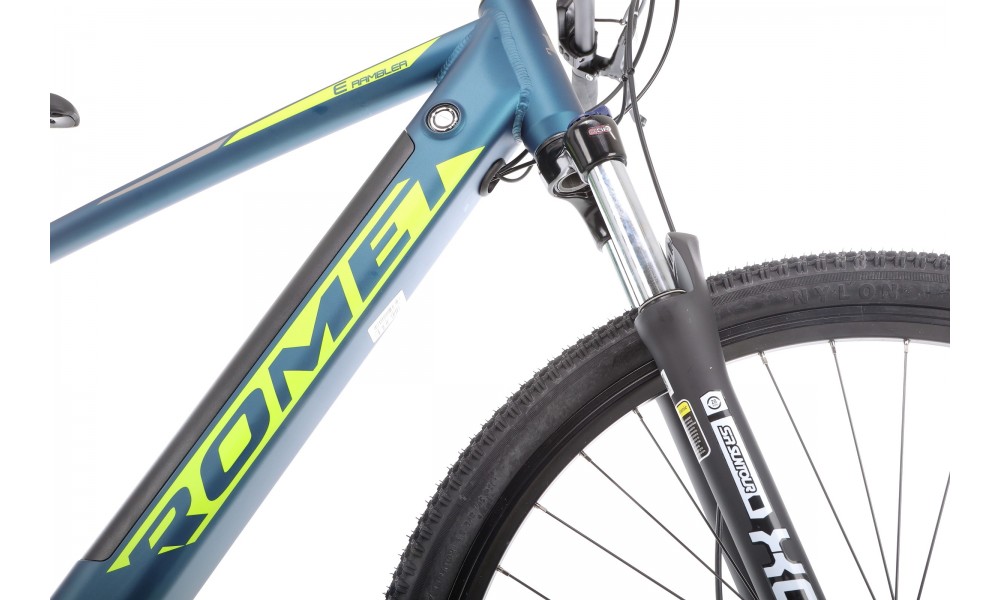 Rower górski elektryczny Romet E-Rambler E9.0 Bafang New Energy 504Wh - granatowo-limonkowy