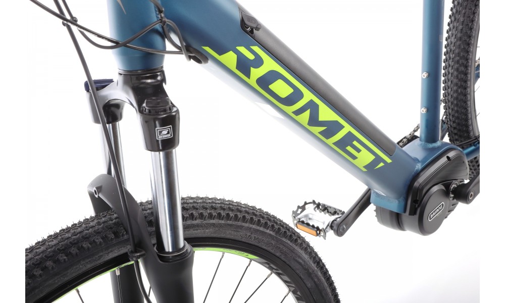 Rower górski elektryczny Romet E-Rambler E9.0 Bafang New Energy 504Wh - granatowo-limonkowy