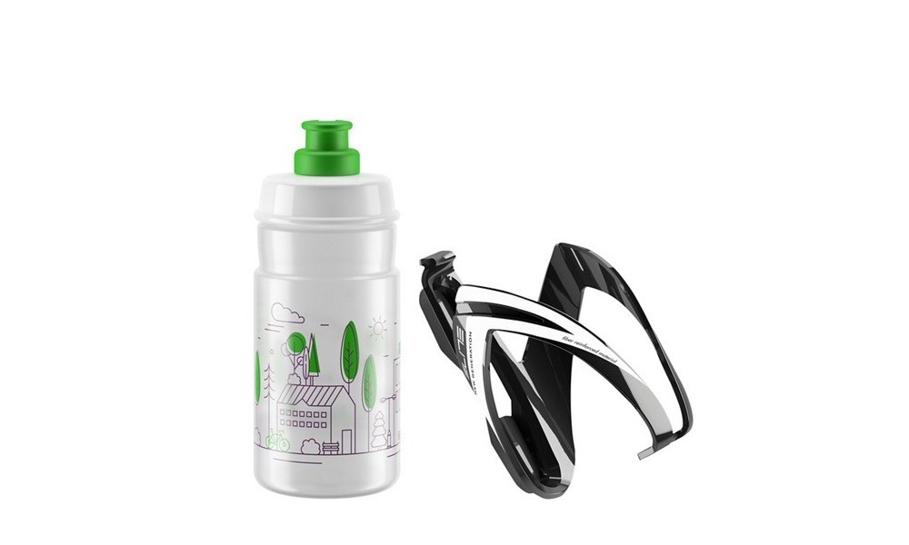 Bidon Elite Jet 350ml + czarny koszyk Elite Kit Ceo - biało-zielony