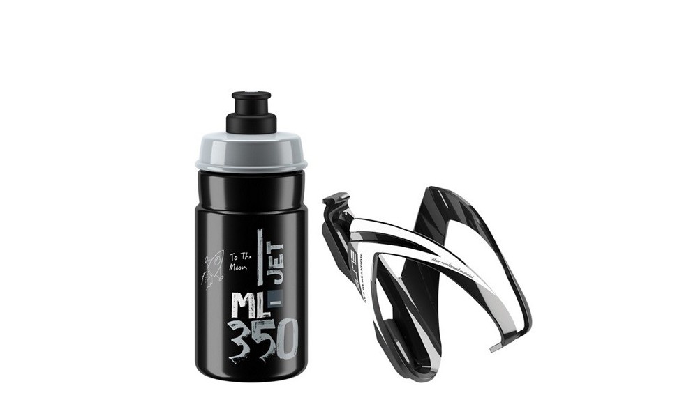Bidon Elite Jet 350ml + czarny koszyk Elite Kit Ceo - czarno-szary