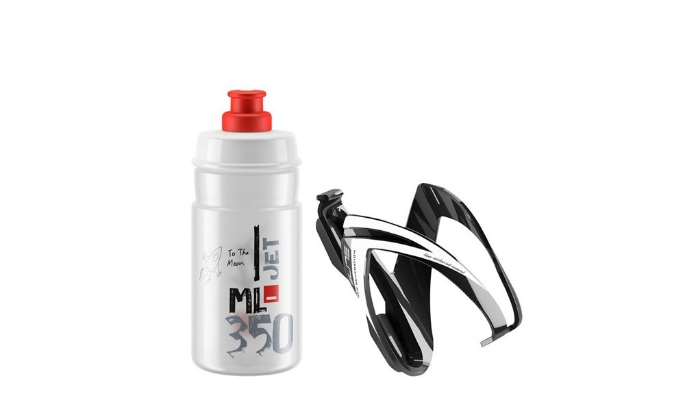 Bidon Elite Jet 350ml + czarny koszyk Elite Kit Ceo - biało-czerwony