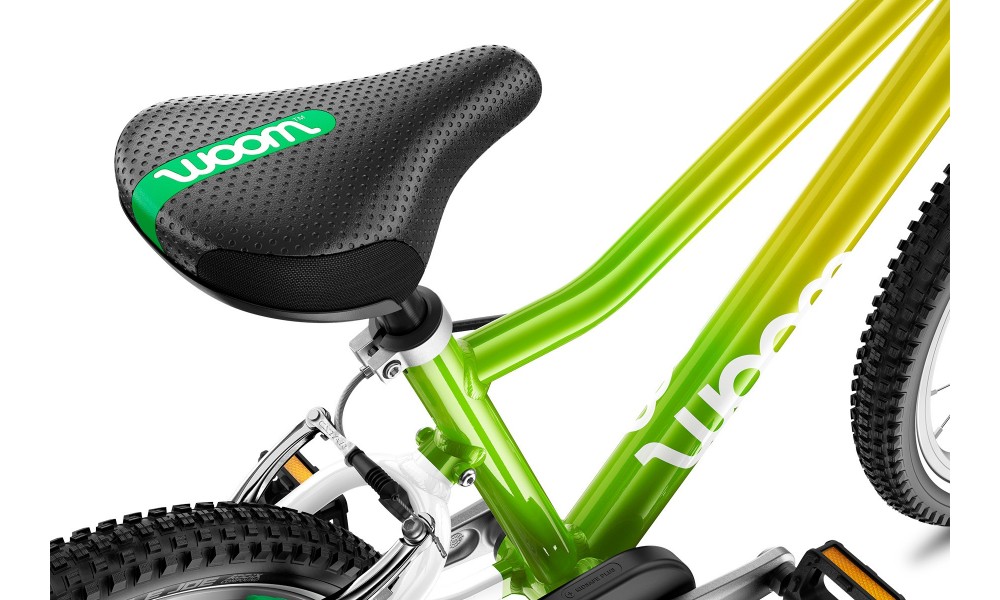 Rower dziecięcy Woom 2 14"  + podpórka Leggie S - zielony-żółty