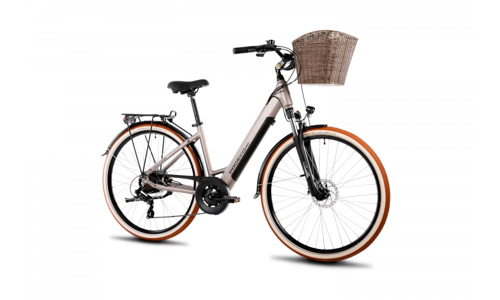 Rower miejski elektryczny ProEco by Romet Wave AN 1.0 2025 + koszyk - szampański