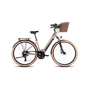 Rower miejski elektryczny ProEco by Romet Wave AN 1.0 2025 + koszyk - szampański 1