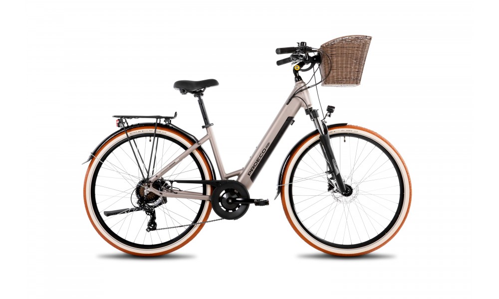 Rower miejski elektryczny ProEco by Romet Wave AN 1.0 2025 + koszyk - szampański