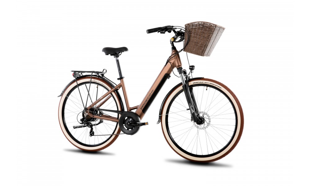 Rower miejski elektryczny ProEco by Romet Wave AN 1.0 2025 + koszyk - brązowy