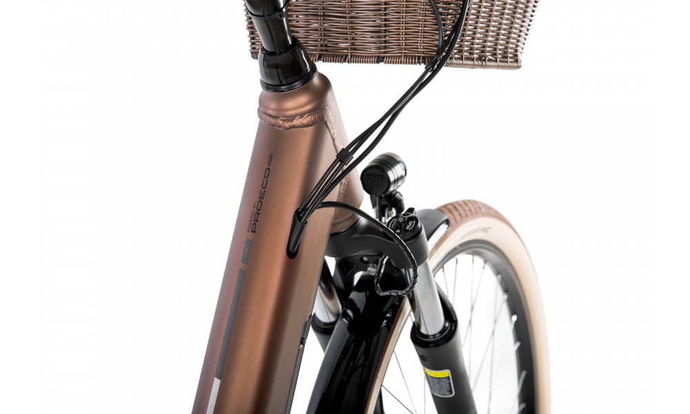 Rower miejski elektryczny ProEco by Romet Wave AN 1.0 2025 + koszyk - brązowy